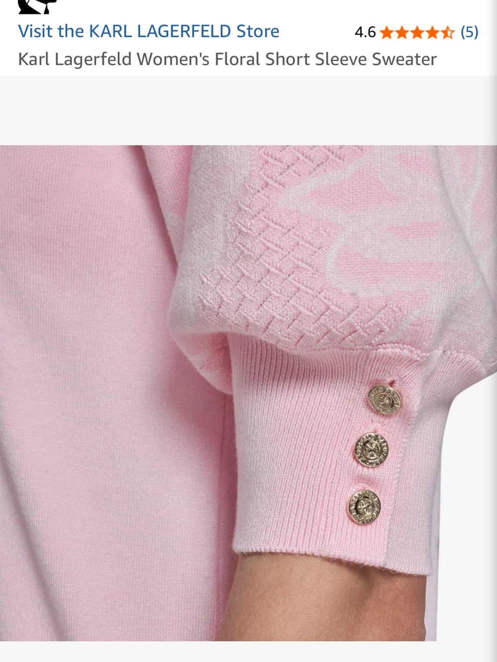 Karl Lagerfeld Pink V-Neck Knit Pullover with Floral Jacquard - Picture 3 of 3
